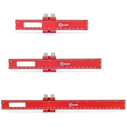 Woodworking Ruler, Precision Pocket Rulers, VICHSAMWY Scribing Ruler 12, 8, 6 Inch Metal Slide Stop Marking Ruler Metric Inch, Square Ruler Adjustable Sliding Ruler for Marking and Measuring, 3 Pcs Cover