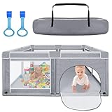 【Valla de juguete para bebé】Material: tela Oxford de protección del medio ambiente, tubo de acero de aleación y conector ABS, gracias al tubo de acero reforzado de 19 mm, el bebé vivo no puede presionarlo. Color: gris oscuro.