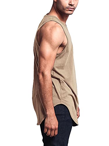 Victorious Solid Color Long Length Curved Hem Tank Top Tt47 - Khaki - Small - G14B #TOP4