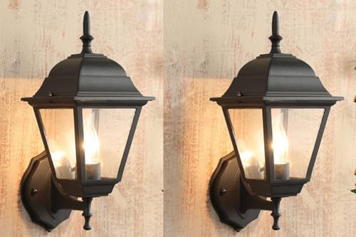Image of B22 Holder Cast Aluminium Black Matte Finished Standard Garden Light Wall Illumination for Patio, Porch & Balcony (Pack of 2)