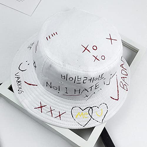 Colcolo Chapéu de Balde Dobrável com de Graffiti, Chapéu de terre, Boné, Branco