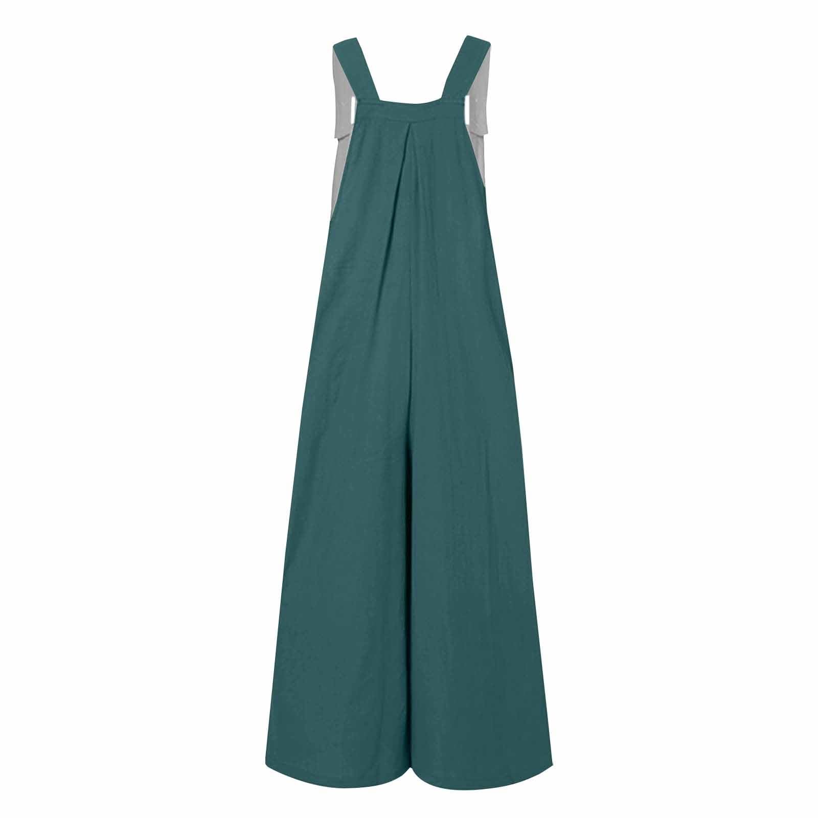 Salopette d'été légère pour femme - Combinaison d'été ample en lin - Combinaison sportive - Salopette de travail sans manches avec poches - Une pièce - Couleur unie - Confortable - Pantalon