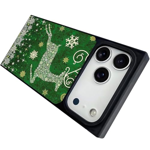 Coque iPhone 17 Pro rectangulaire verte de Noël motif cerf antichoc