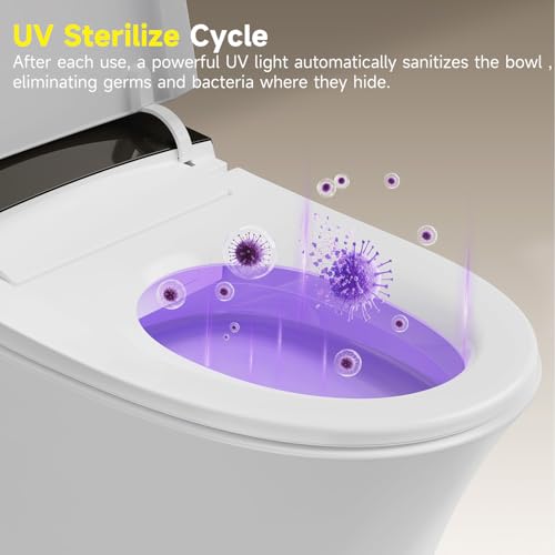 Inodoro inteligente premium con escudo de espuma, inodoro bidé de una pieza con doble descarga 1,1/1,28 GPF, apertura y cierre automáticos, asiento calefactado ultra ancho, lavado tibio y secado al aire, esterilización UV miniatura 7