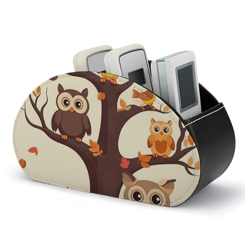 Idée cadeau déco avec ce support télécommande imprimé hiboux et arbre à café