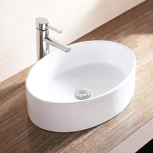 Mecor 20''x13.7'' Oval White Porcelain Bathroom Ceramic Vessel Sink Bowl Basin with Pop-up Drain