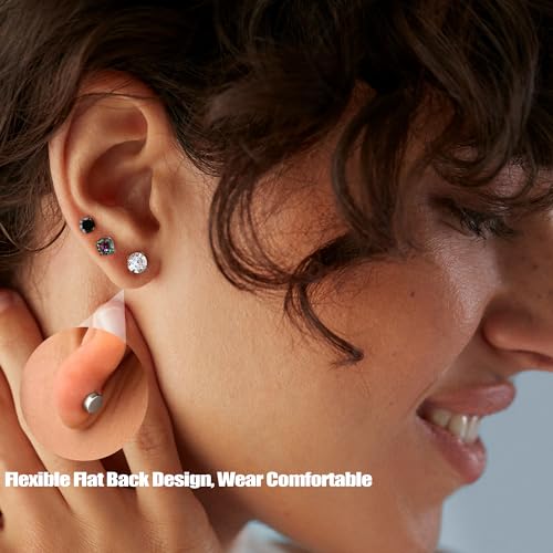 MILACOLATO 5 Pairs Titanium Earrings for Women Men G23 Pure Titanium Earrings for Sensitive Ears Cubic Zirconia Surgical Stainless Steel Flat Back Stud Earrings Hypoallergenic Piercing Sleeper Cartilage Screwback Studs2