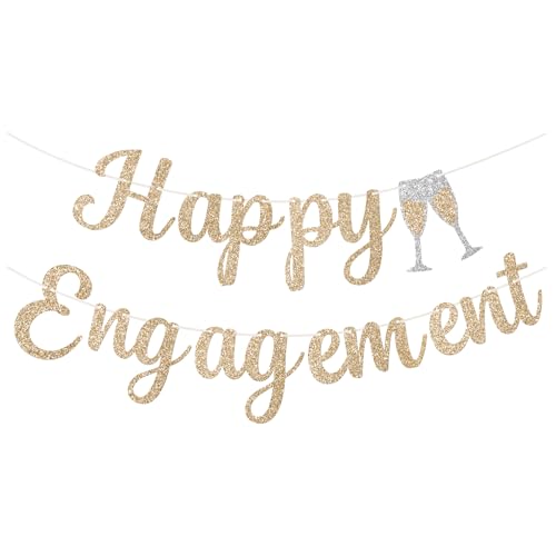 G2PLUS Glitter Happy Engagement Banner: Pre-strung Champagne Gold Engagement Party Decorations 6M Party Banner For Engage Celebration