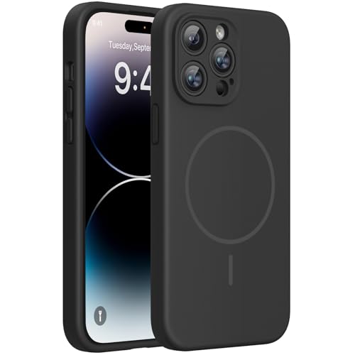 Image of Miracase Magnetic for iPhone 14 Pro Max Case, [Soft Anti-Scratch Microfiber Lining], Compatible with MagSafe, Silicone Shockproof Protection Phone Case for iPhone 14 Pro Max,Black