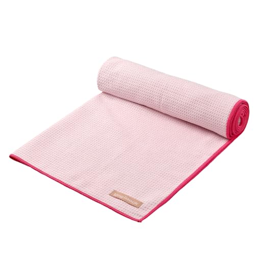 yogiRock ヨギロック マイクロファイバー ワッフル ヨガタオル 145×63cm 183×63cm 2サイズ 3カラー ずれにくい ヨガマットポケット 抗菌機能付 ホットヨガ ヨガラグ パウダーピンク 145cm×63cmの商品画像（Amazon）