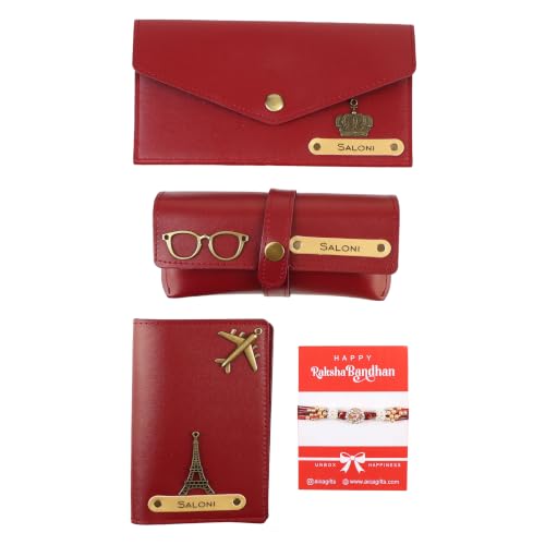 Image of AICA Personalized Name Leather Womens Wallet Rakhi Combo (Wine) | Rakhi for Sister | Rakhi Gift Hamper for Sister | Rakshabandhan Gift for Sister