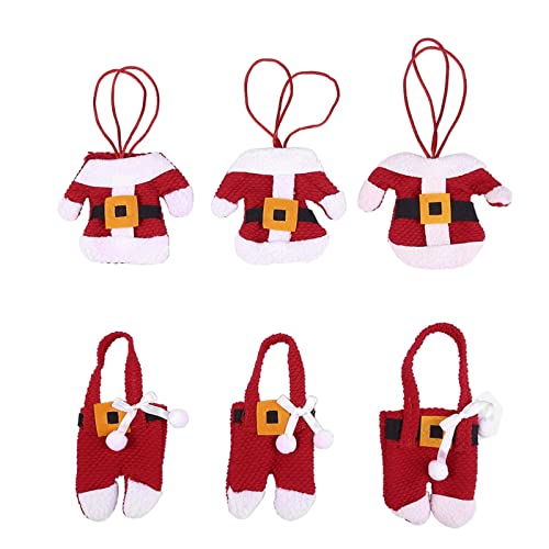 Lot de 6 ustensiles de Noël, couverts de décoration de Noël, sac de décoration de table vaisselle, couteau de poche et fourchette décoration de Noël Costume de Père Noël Cover