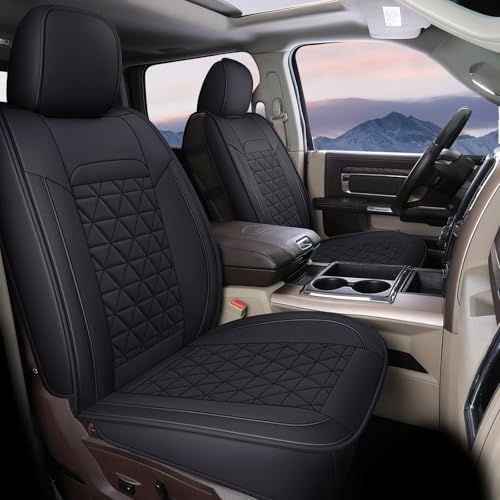 Image of Coverado Car Seat Covers Compatible with Dodge Ram 2002-2026 1500 2500 3500 Pickup Limited Laramie Big Horn Waterproof Leather Seat Protectors Fit Dodge Ram Crew Cab& Quad Cab(2PCS, Black)