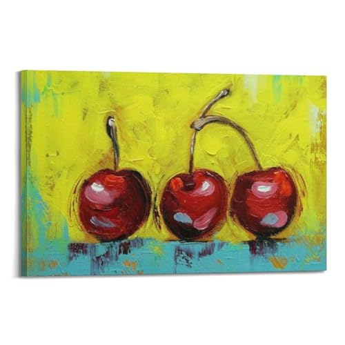 Toile cerises jaune 20 x 30 cm pour mur vide et sombre