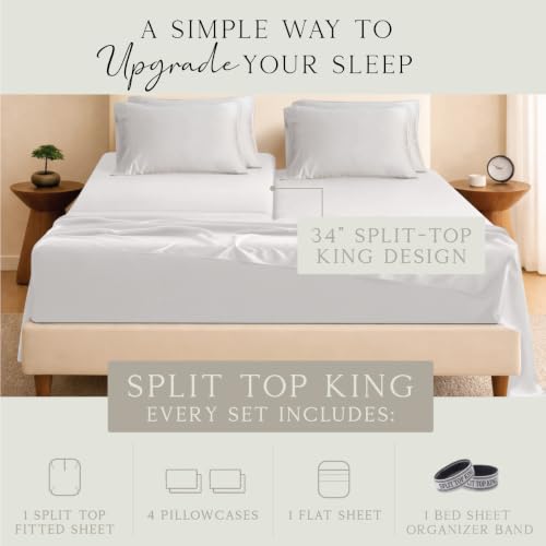 Image of KARISSA MAE 6 Piece Luxury Bamboo Viscose 34 inch Split Top King Size Sheet Set | Single 34 inch Split Fitted Sheet | Sleep Number & Adjustable Bed | Cooling | 18 inch Deep Pocket | 4 Pillowcases [Cream]