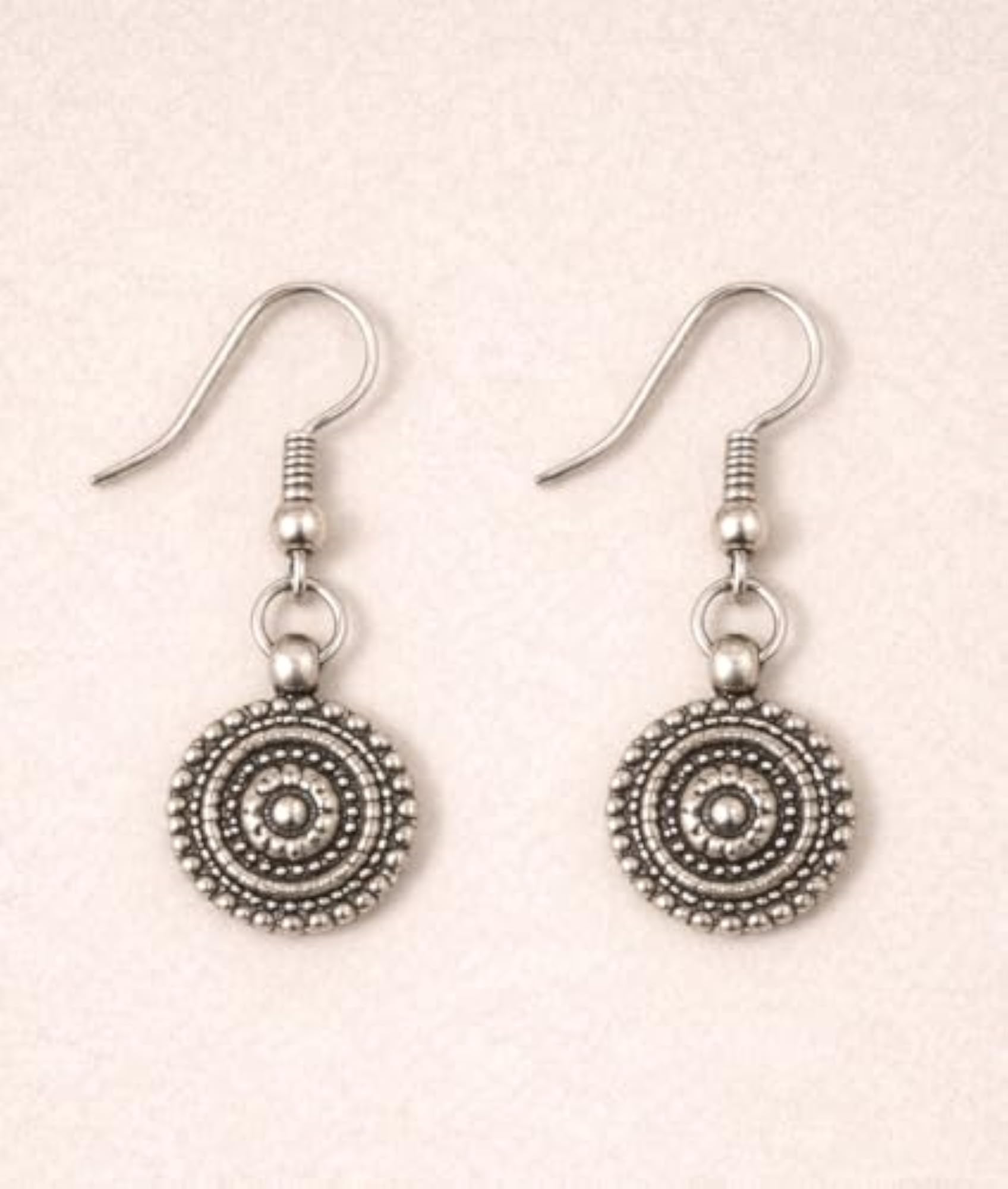 Blue & White Beaded Silver Oxidised Sun Pendant Necklace Set