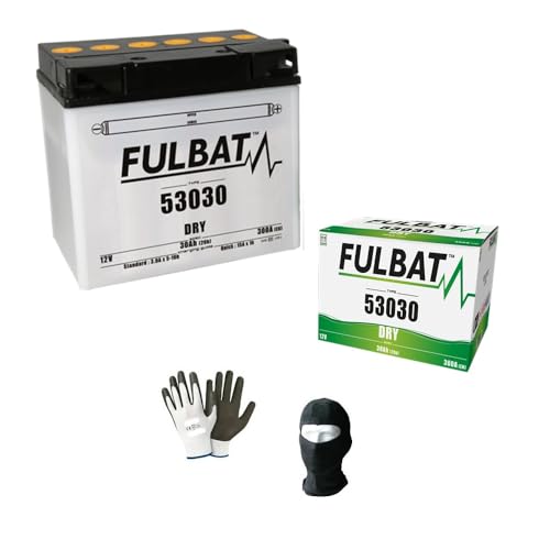 DESCRIZIONE E CARATTERISTICHE PRODOTTO: - BATTERIA FULBAT 53030 12V/30AH - Nel titolo indichiamo il modello specifico per la tua moto o per il tuo scooter - Batteria fornita completa con l-i-q-u-i-d-o -Tecnologia: A secco -Voltaggio (V): 12 -Capacità 20 ore (Ah): 30 -ACC (A): 300 Dimensioni: -Lunghezza 186 mm -Larghezza 130 mm -Altezza 171 mm -53030 fa parte della nostra gamma DRY. Appositamente progettata per offrire buone prestazioni e resistenza alle vibrazioni, questa batteri