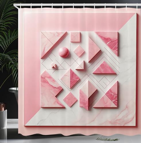 Ambesonne Pink Shower Curtain, Modern Abstract Monochromatic Geometric Triangle and Circular Shapes Marble Print, Cloth Fabric Bathroom Decor Set with Hooks, 69" W x 70" L, Pale Pink Rose