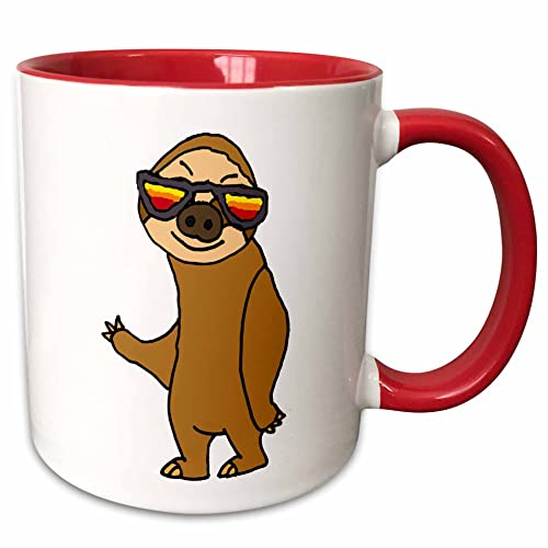 3dRose Funny Cool Sloth Wearing Hip Sunglasses 11oz Two-Tone Red Mug