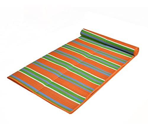 Image of 6x9 Feet Plastic Chatai Mat for Sleeping | Foldable Floor Mat for Home Use | Lightweight Chattai with Handles | Multipurpose Sleeping Mat for Floor - Orange