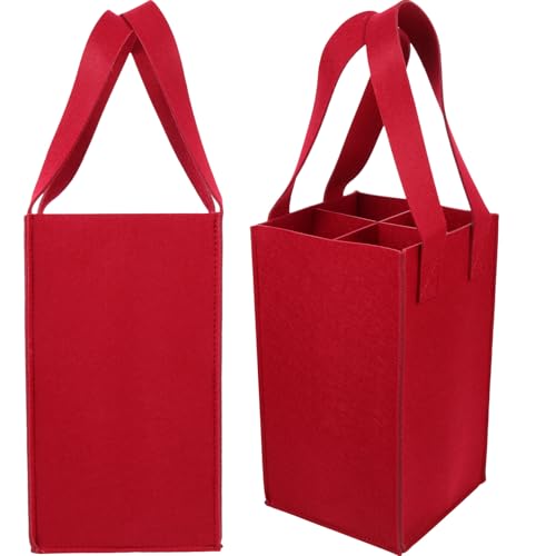 SEWACC Bolsa de Fieltro para Vino 2 Piezas Color Vino Tinto, Compartimento Dividido para 4 Botellas, Bolsa Práctica y Resistente para Almacenamiento y Transporte en Fiestas y Hogar