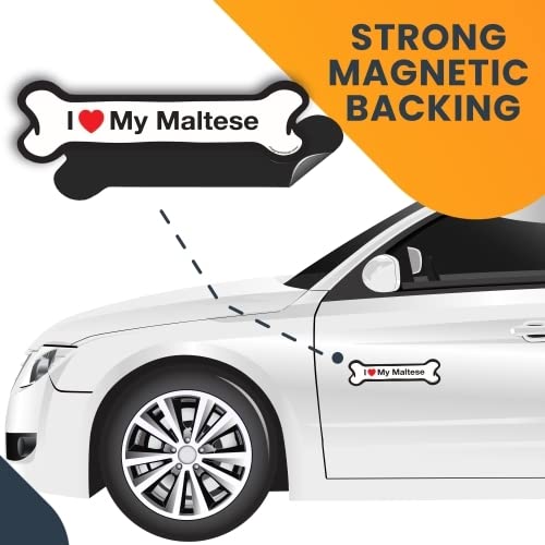 Image of Magnet Me Up I Love My Maltese Dog Bone Magnet Decal, 2x7 Inches, Heavy Duty Automotive Magnet for car Truck SUV