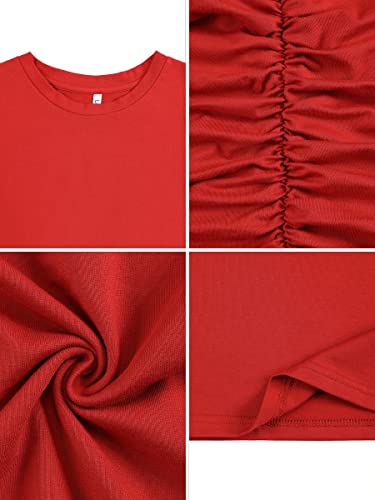 Laughido Women's Ruched Casual Plain Sundress Short Sleeve Knee Length Sheath Bodycon T Shirt Dress Rust #TOP3