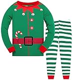 Akyzic Striped Big Boys Girls' Santa Claus Christmas Elf Cotton Long Sleeve Pajama Set T Shirts Funny Holiday Outfits 3t(Elf-6411)