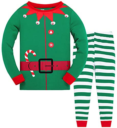 Striped Big Boys Girls' Elf Outfit Santa Claus Christmas Cotton Long Sleeve Pyjamas Set T Shirts Funny Holiday Outfits 10t(Elf-6411)