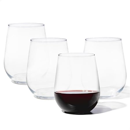 TOSSWARE RESERVE 16oz Stemless Wine SET OF 4, Premium Quality, Tritan Dishwasher Safe & Heat Resistant Unbreakable Plastic Drinking Glasses, 4 Count (Pack of 1)