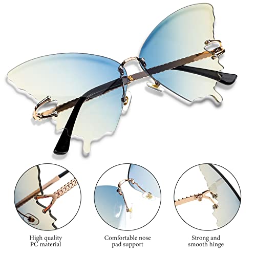 6 Pairs Butterfly Rimless Sunglasses Vintage Gradient Frame Eye Glasses Fashionable Oversized Cat Eye Butterfly Shape Eyewear for Men and Women, 6 Colors3