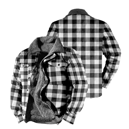 Flannel Jacket for Men Without Hood Zip up Hooded Heavyweight Thick Fleece Lined Winter Warm Plaid Shirt Jacket Big Tall4