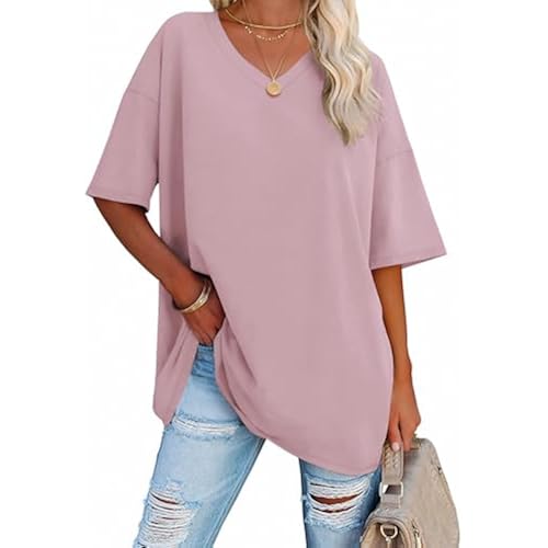 ATHMILE Womens Oversized Shirts V Neck Plus Size Spring Workout Summer Tops Beach Vacation 2026 Gym Clothes Basic Tee