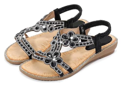 Sandals Women Women Strap Beaded Flower Rhinestone Flat Sandals Dress Beach Shoes3