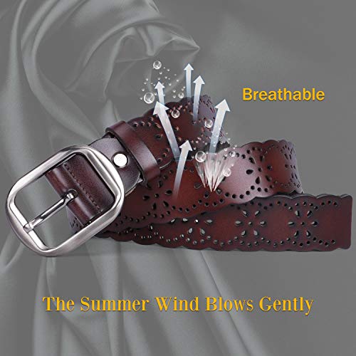 Jasgood Women’s Hollow Flower Leather Belt For Jeans Pants Wide Belt For Ladies #TOP1