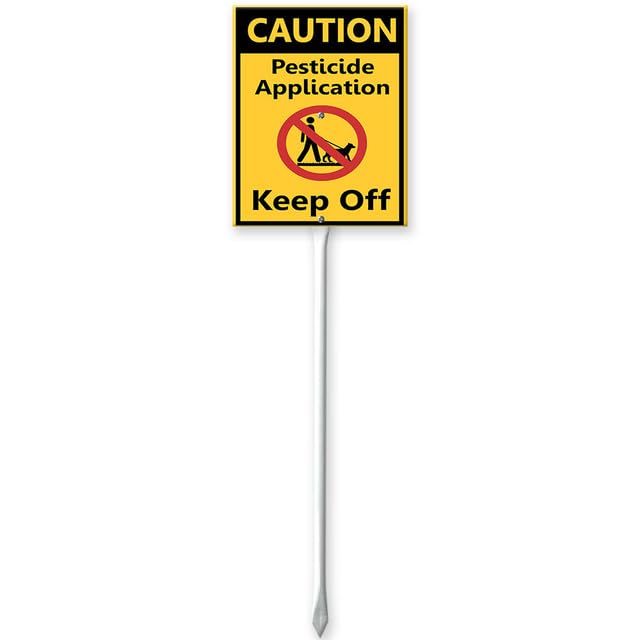 Imahoocool-7x8.8 IN Caution - Pesticide Application, Keep Off Yard Sign and Stake,Aluminum Sign Fade Resistant, Waterproof, Dustproof, UV-Resistant