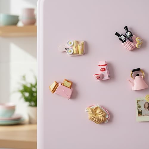 Set de 6 imanes decorativos para refrigerador de resina rosa miniatura 2