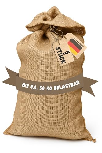 Samenshop24 5 Stück Premium Jutesäcke aus 100% Naturfaser 110cm x 60cm strapazierfähig ökologisch Kartoffelsack Aufbewahrung Lagerung für Obst/Gemüse Winterschutz Deko uvm.