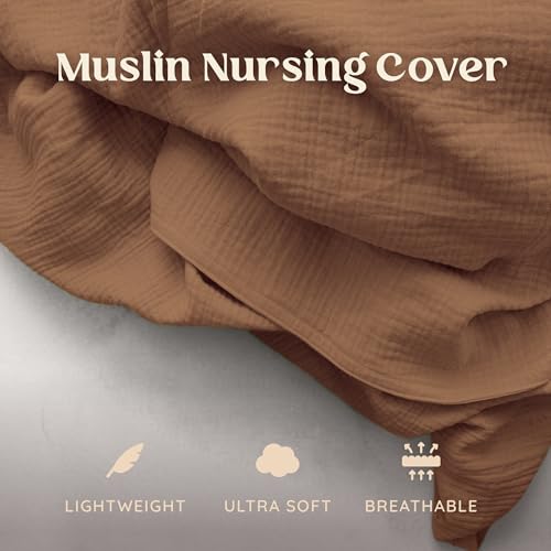 Muslin Nursing Cover Up for Breastfeeding - Breast Feeding Covers for Women | Breathable 100% Muslin Cotton Breastfeeding Cover with Arch-line and Adjustable Straps | Breastfeeding Essentials (Brown)