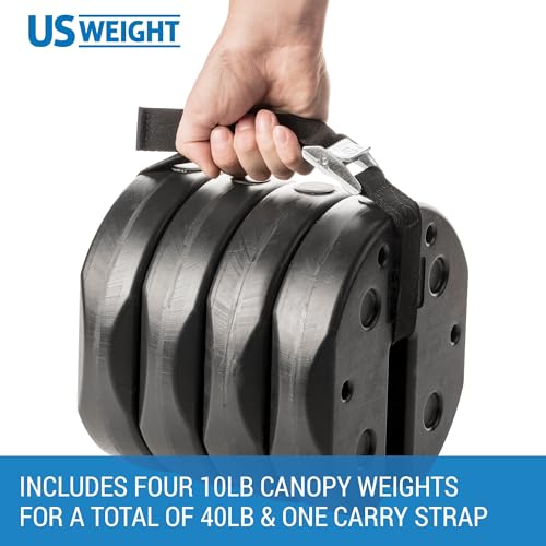 Image of US Weight 40 Pound Canopy Weight Set of 4 and Carry Strap with No-Pinch Design - Easy Installation and Removal to Secure Tents, Canopies, and Umbrellas at Outdoor Events