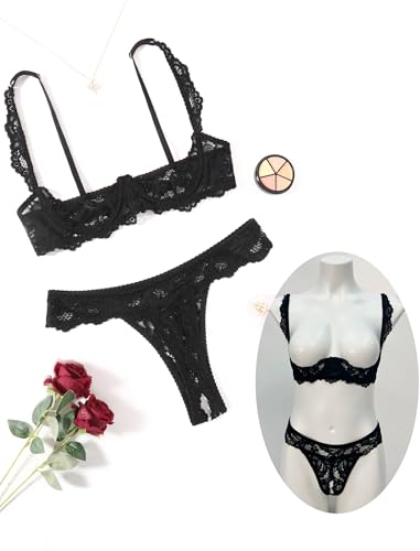 Avidlove Black Lace Lingerie Set for Women Underwire Push Up Bra with Panties Lingerie Set Black M