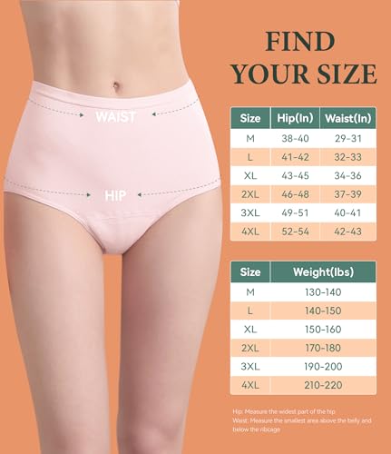 Image of Urinary Incontinence Postpartum Underwear for Women Washable Leak Proof Odor Control 56ml Absorbency Brief 1 Pack (Pink, M)
