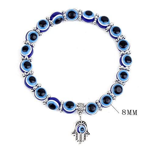 Evil Eye Hamsa Blue Beaded Charm Stretch Bracelet Hand Of Fatima Turkish Lucky Evil Eye Bracelet For Protection And Blessing(10 Mm-Plastic) (Amx2V09Qtsus) #TOP2