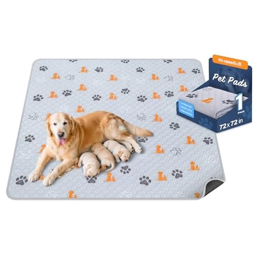 Washable Pee Pads for Dogs, 1 Pack Absorbent Reusable Training Dog Pads Pet Puppy Pads, Non-Slip Potty Pads for Whelping, Playpen, Crate, Bed, Orange, 72"x72" Orange 72"x72"(Pack of 1)