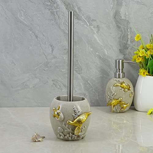 YHHRESINKING 6-inch Sea Turtle Toilet Brush Holder - Loyal Gold Resin Mother & Baby Design, Ocean Theme Bathroom Organizer - Image 4