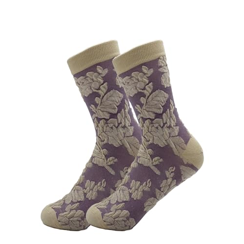 Image of 5 Pairs Floral Socks Women Trendy Flower Socks Embroidered Vintage,Girls Cute Sweet Nordic Textured Cotton Socks