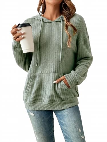 MSIYOW Camisola com capuz mulher camisola de inverno casaco manga comprida camisola com bolso outono casual, verde, S