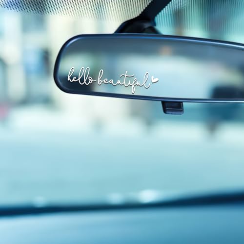 Image of Miarita 3X Hello Beautiful Rearview Mirror Decal, Cute Car Decals for Women, Car Stickers and Decals, Rear View Mirror Sticker, Rearview Mirror Accessories (Hello Beautiful White)