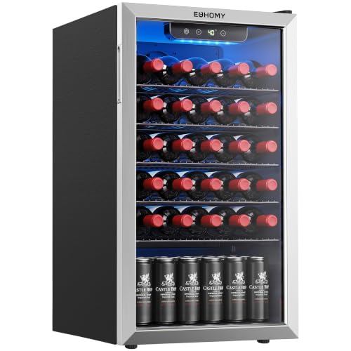 EUHOMY Wine Cooler, 128 Can Wine Fridge with Glass Door for...