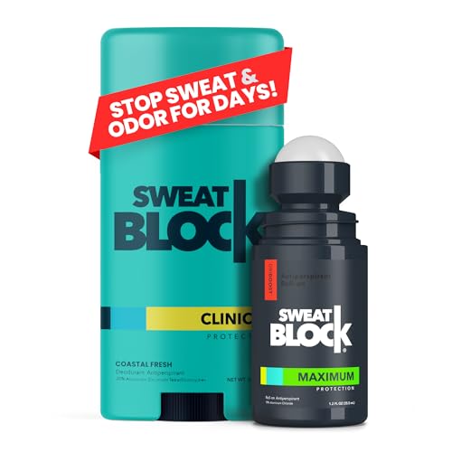 SweatBlock Antiperspirant Deodorant Max Clinical System for Men & Women. Treat Hyperhidrosis - Includes: (1) DRIBOOST [PM] Maximum Strength Antiperspirant Roll-on + (1) [AM] Clinical Deodorant